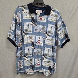 Boca Classics Mens XLT Blue Nautical Marlin Lighthouse Cotton Polo Shirt Tall